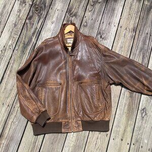 Zildjian Vintage Brown Leather Bomber Jacket XL